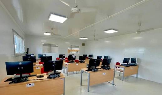 Modern computer lab with desktop workstations